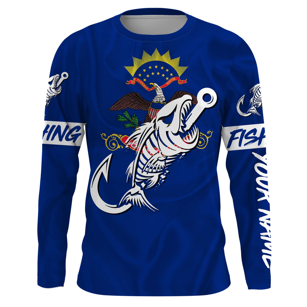 ND North Dakota Fishing Flag Fish hook skull Custom name jerseys | Long sleeve, Long Sleeve Hooded NPQ737