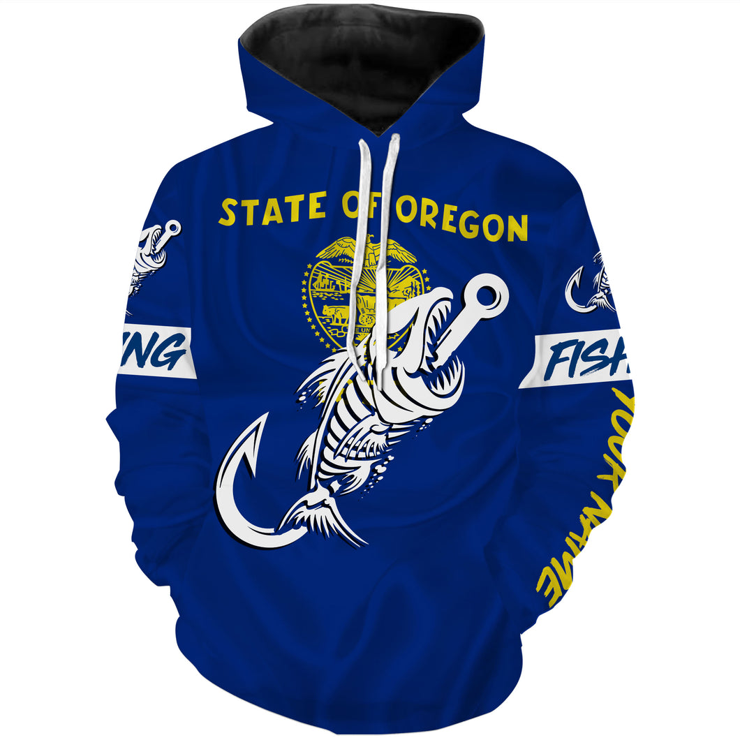 OR Oregon Fishing Flag Fish hook skull Custom name performance fishing jerseys | Hoodie - NPQ738