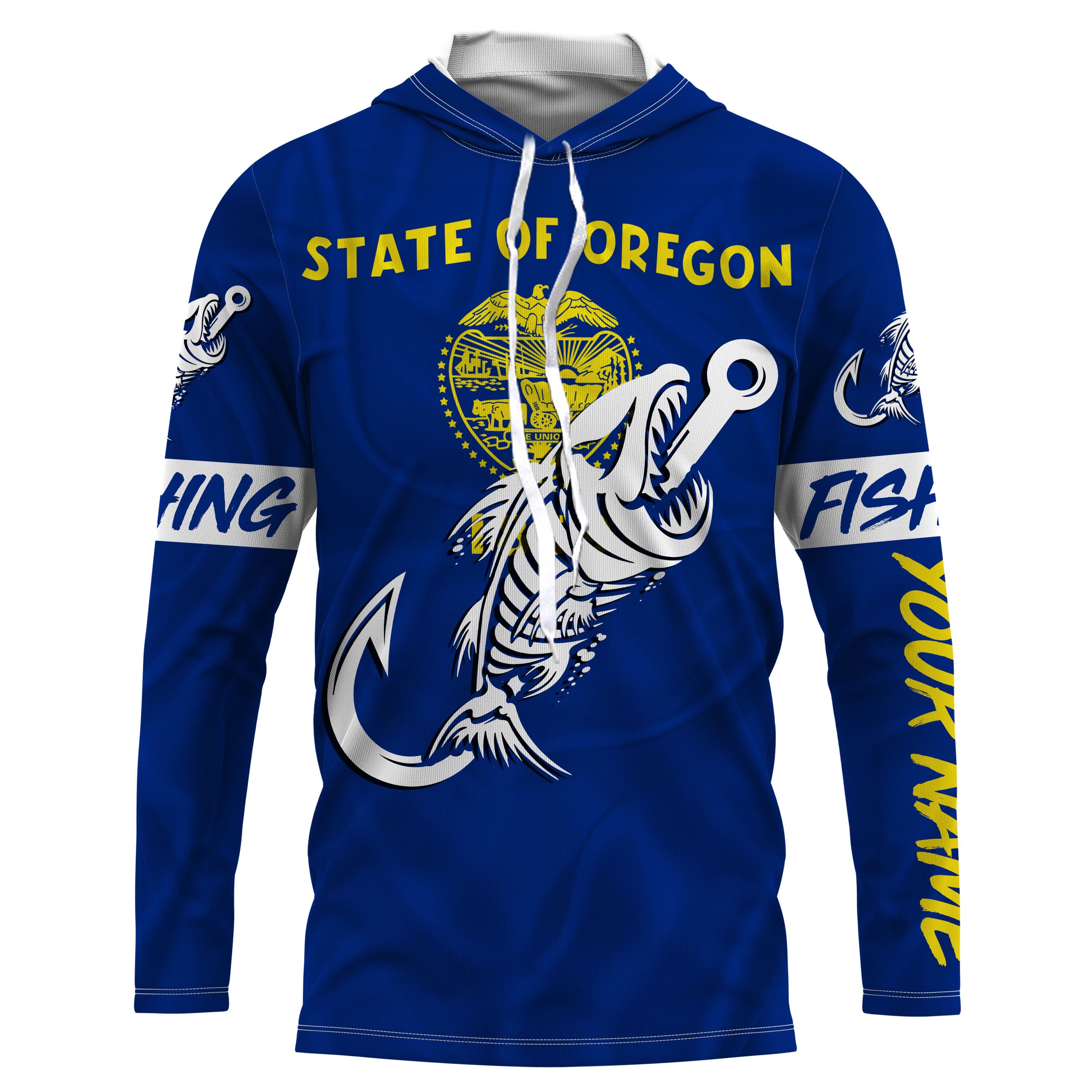 OR Oregon Fishing Flag Fish hook skull Custom name jerseys | Long sleeve, Long Sleeve Hooded NPQ738