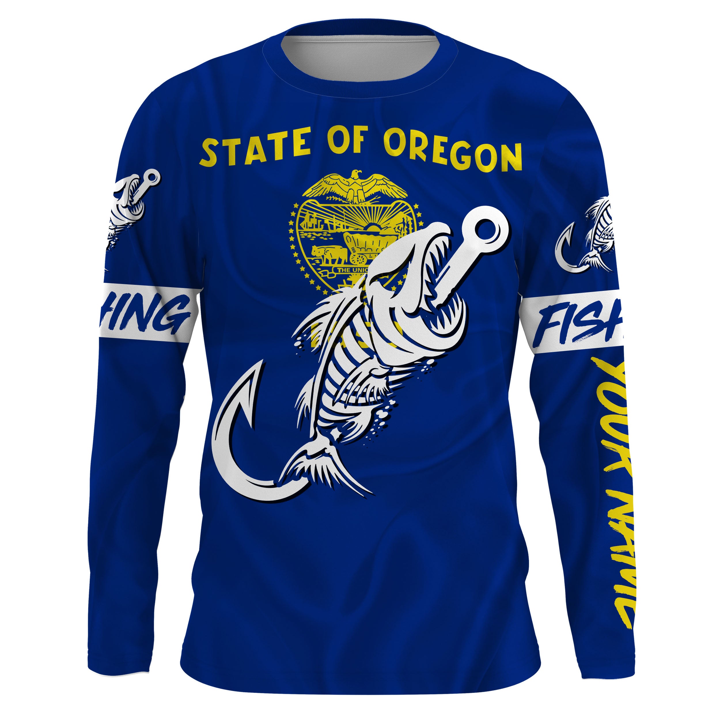 OR Oregon Fishing Flag Fish hook skull Custom name jerseys | Long sleeve, Long Sleeve Hooded NPQ738