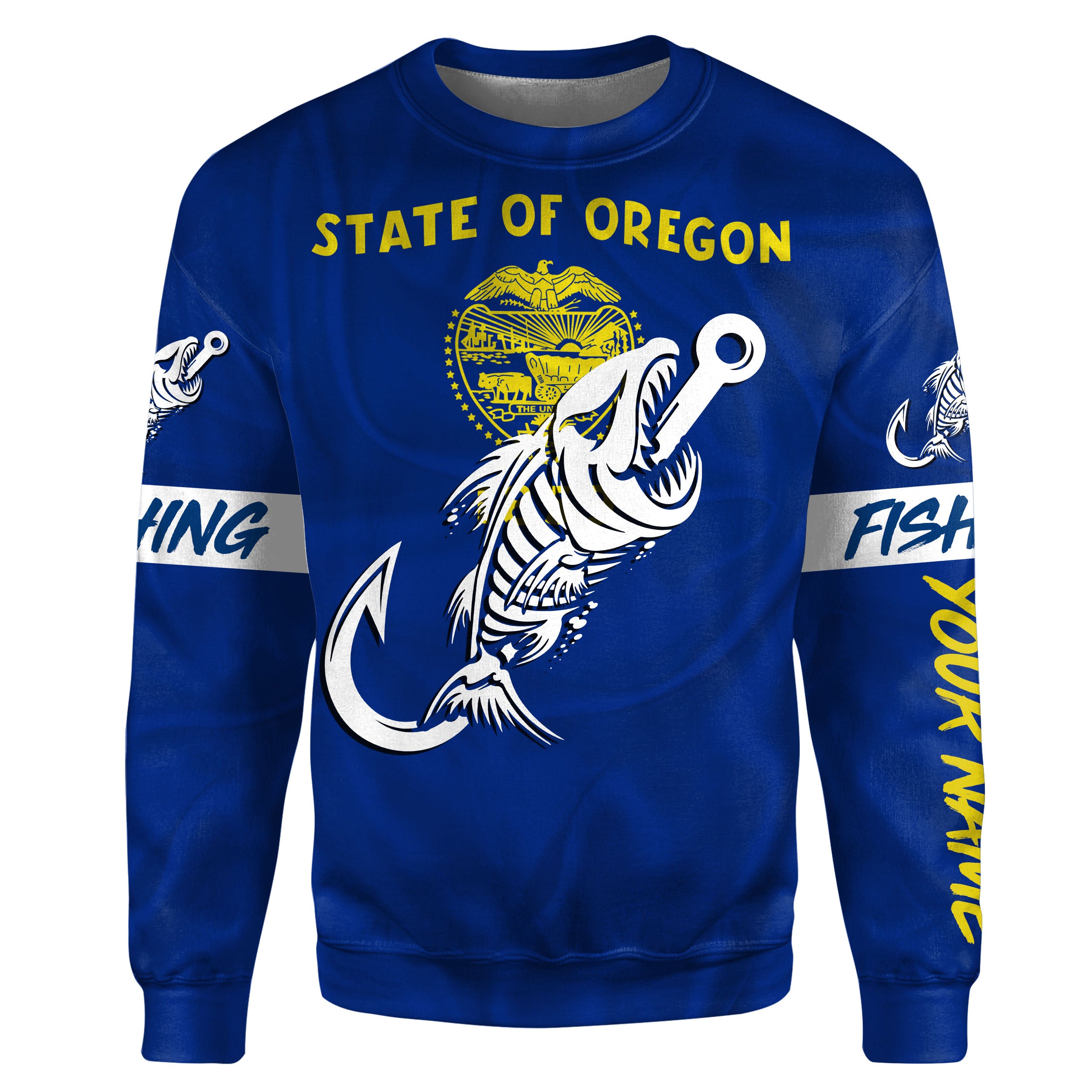 OR Oregon Fishing Flag Fish hook skull Custom name fishing jerseys | Sweatshirt - NPQ738