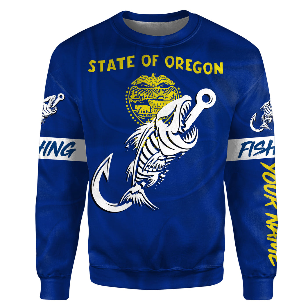 OR Oregon Fishing Flag Fish hook skull Custom name fishing jerseys | Sweatshirt - NPQ738
