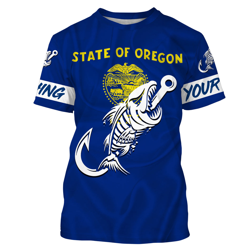 OR Oregon Fishing Flag Fish hook skull Custom name performance fishing jerseys | Tshirt - NPQ738