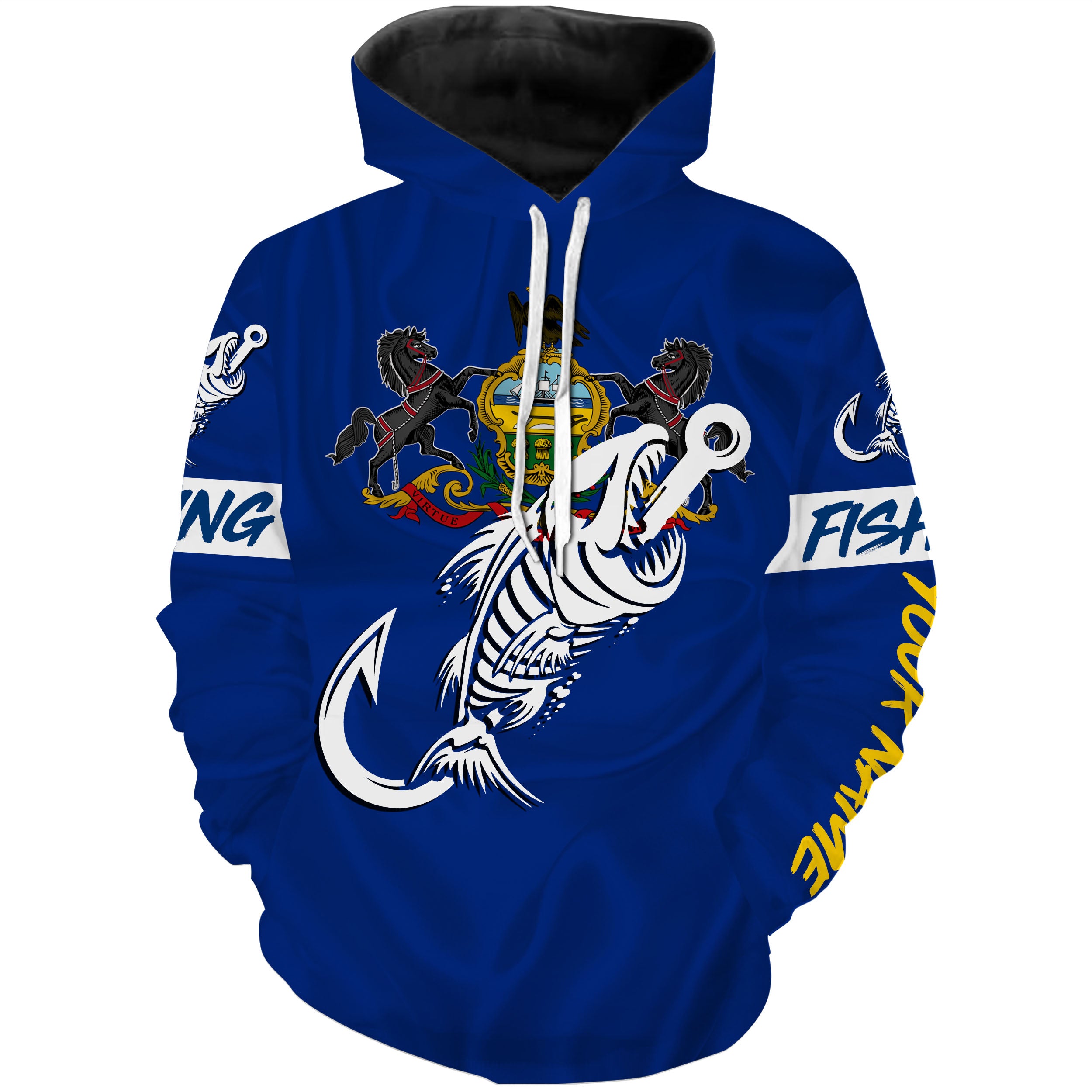 PA Pennsylvania Fishing Flag Fish hook skull Custom name performance fishing jerseys | Hoodie - NPQ739