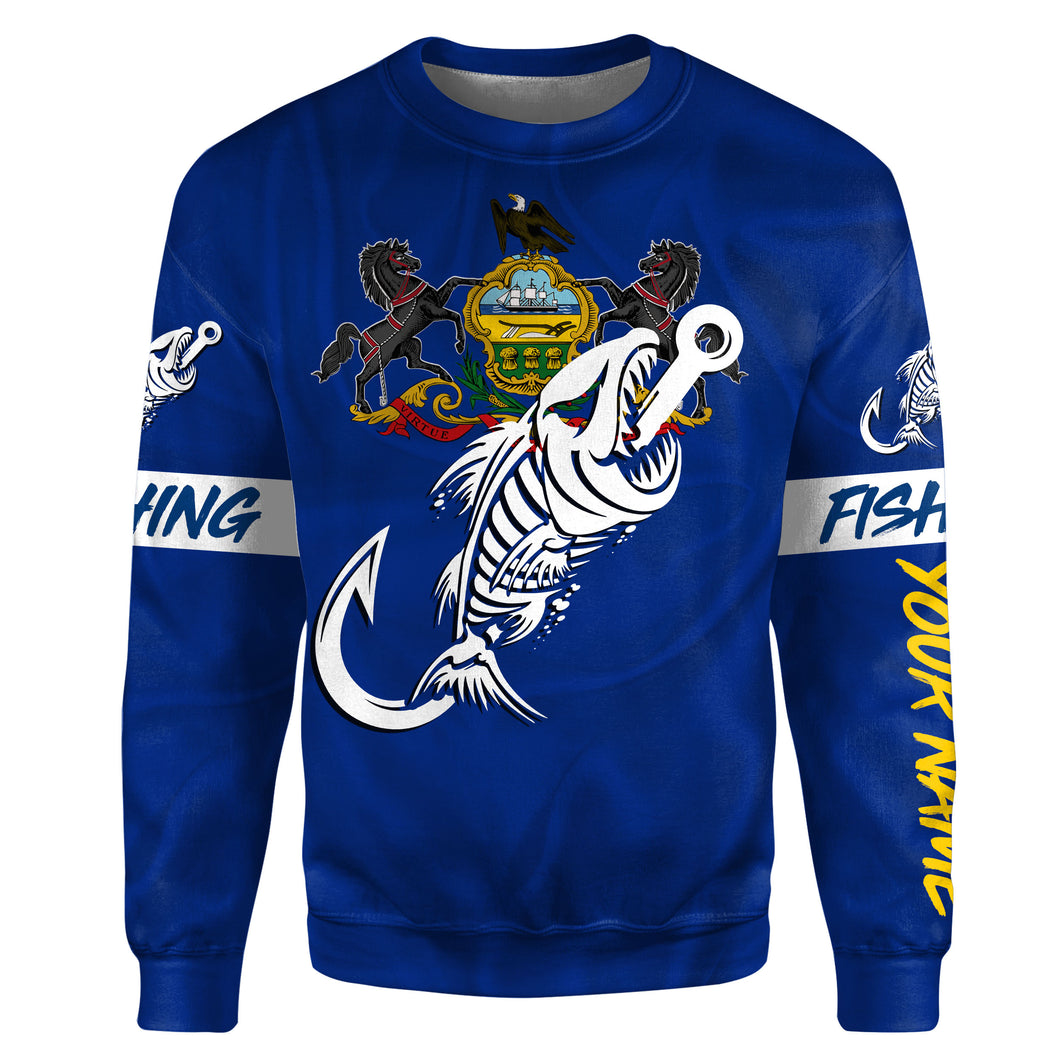 PA Pennsylvania Fishing Flag Fish hook skull Custom name fishing jerseys | Sweatshirt - NPQ739