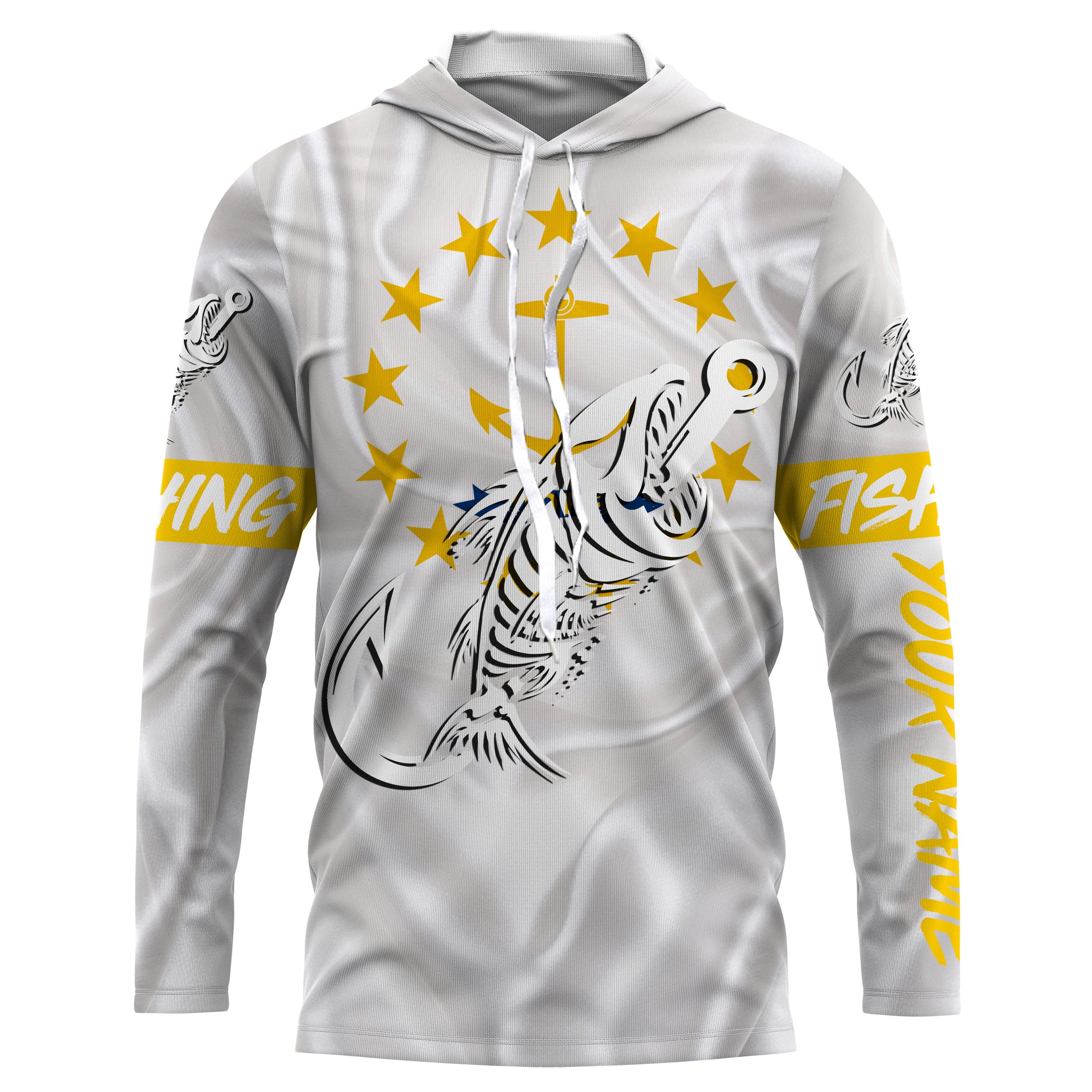 RI Rhode Island Fishing Flag Fish hook skull Custom name jerseys | Long sleeve, Long Sleeve Hooded NPQ740