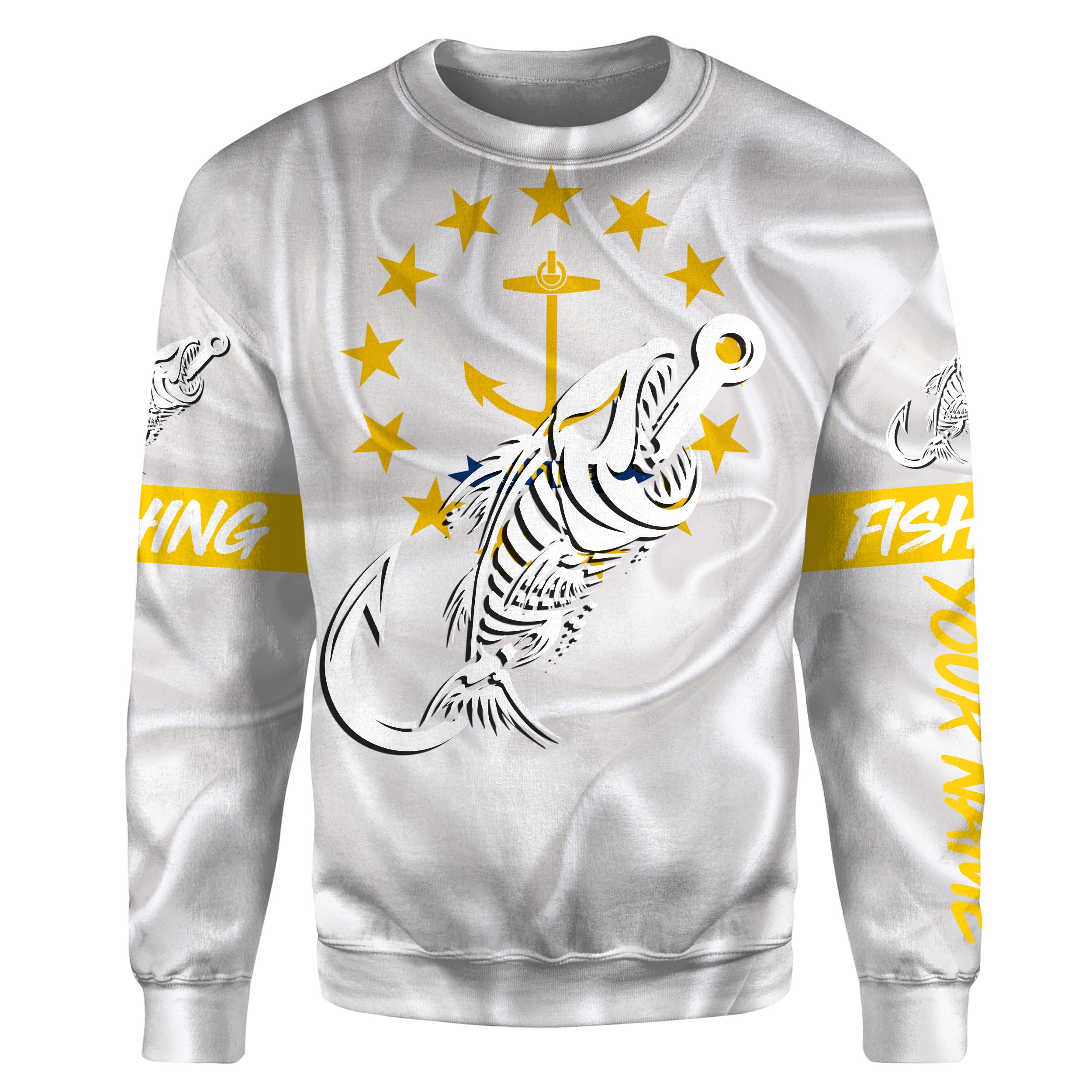 RI Rhode Island Fishing Flag Fish hook skull Custom name fishing jerseys | Sweatshirt - NPQ740