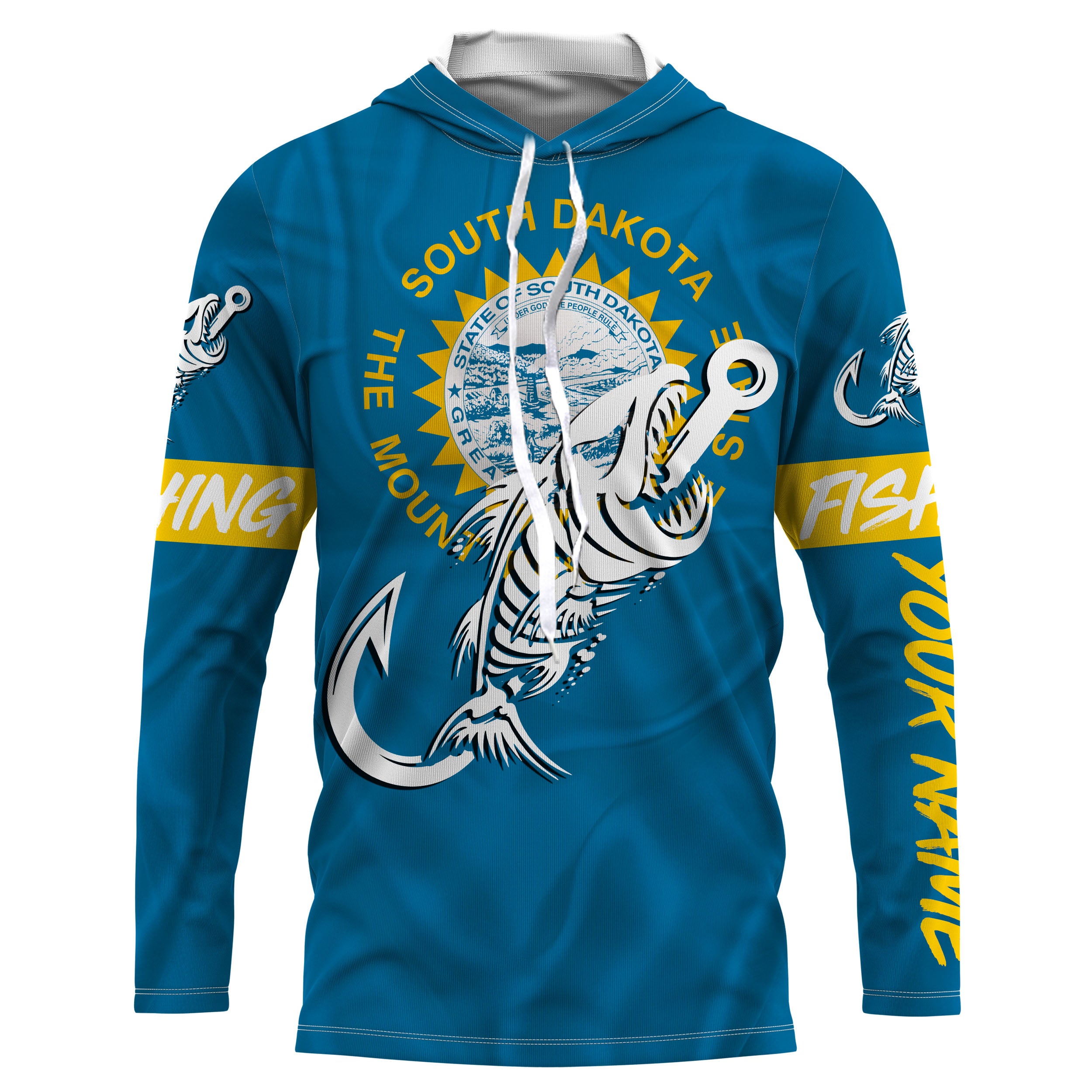 SD South Dakota Fishing Flag Fish hook skull Custom name jerseys | Long sleeve, Long Sleeve Hooded NPQ741