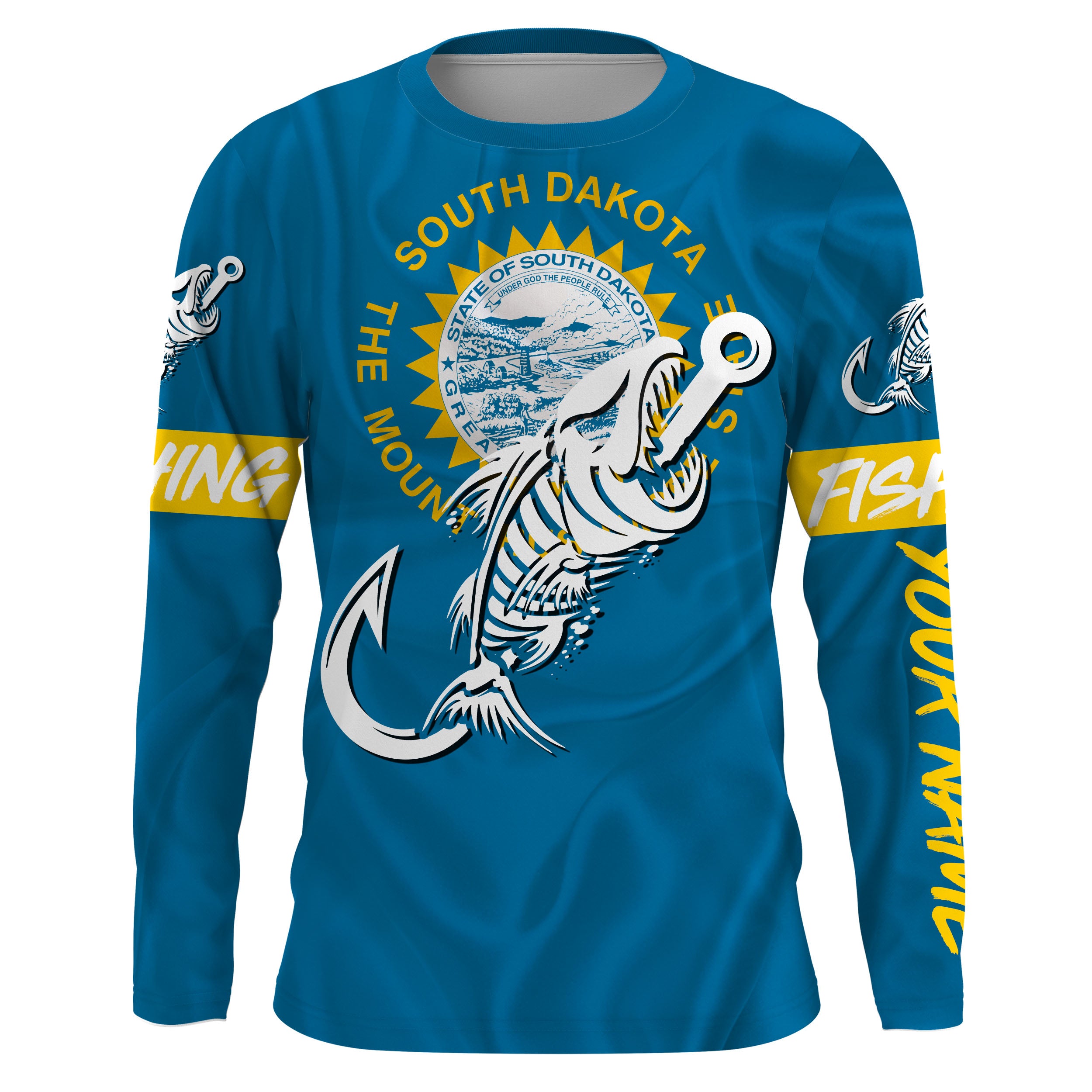 SD South Dakota Fishing Flag Fish hook skull Custom name jerseys | Long sleeve, Long Sleeve Hooded NPQ741