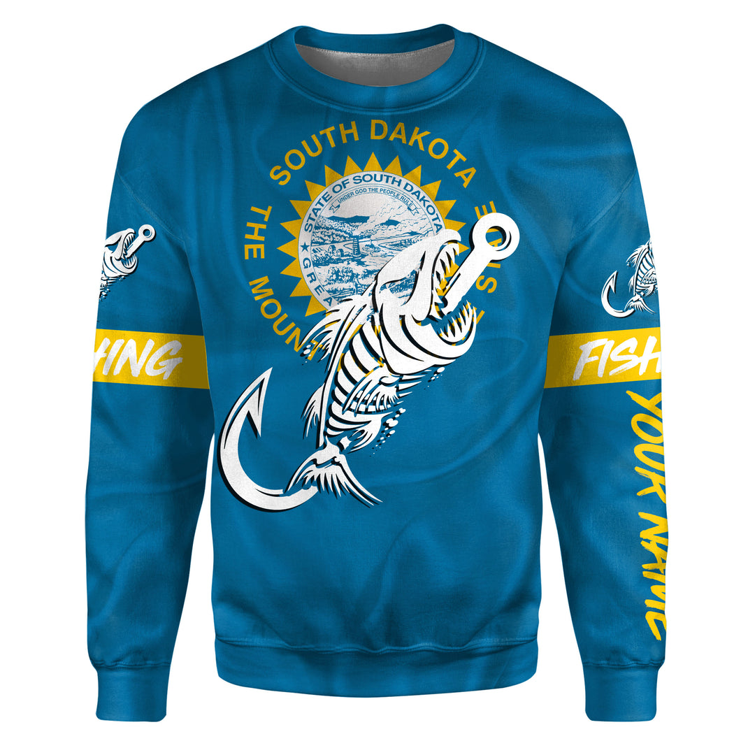 SD South Dakota Fishing Flag Fish hook skull Custom name fishing jerseys | Sweatshirt - NPQ741