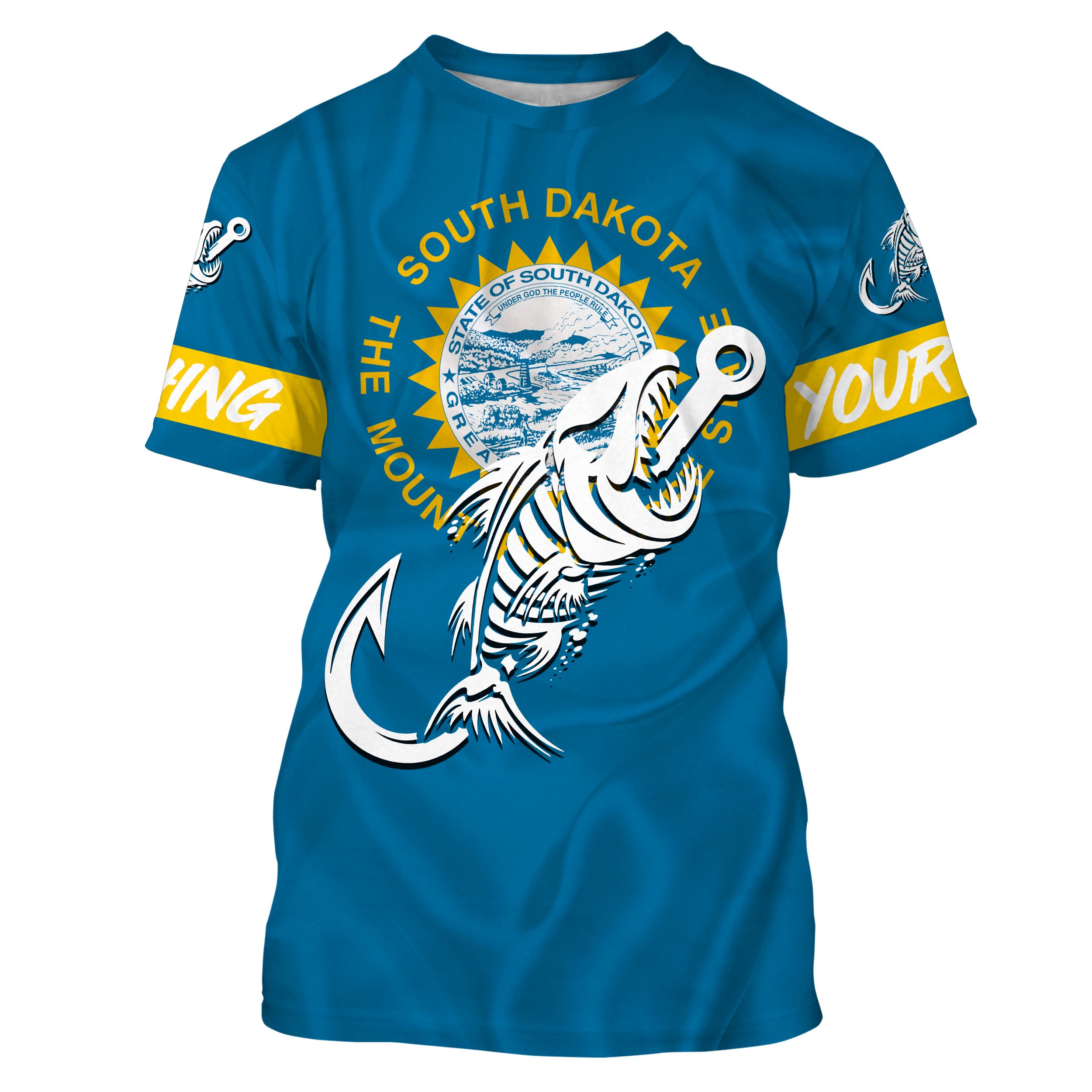 SD South Dakota Fishing Flag Fish hook skull Custom name performance fishing jerseys | Tshirt - NPQ741