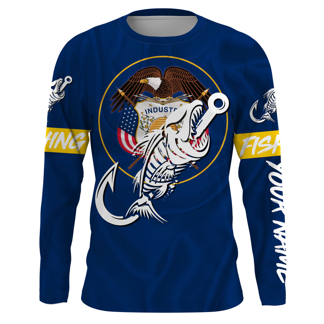 UT Utah Fishing Flag Fish hook skull Custom name jerseys | Long sleeve, Long Sleeve Hooded NPQ742