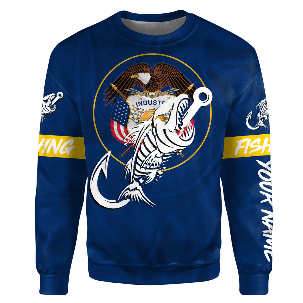UT Utah Fishing Flag Fish hook skull Custom name fishing jerseys | Sweatshirt - NPQ742