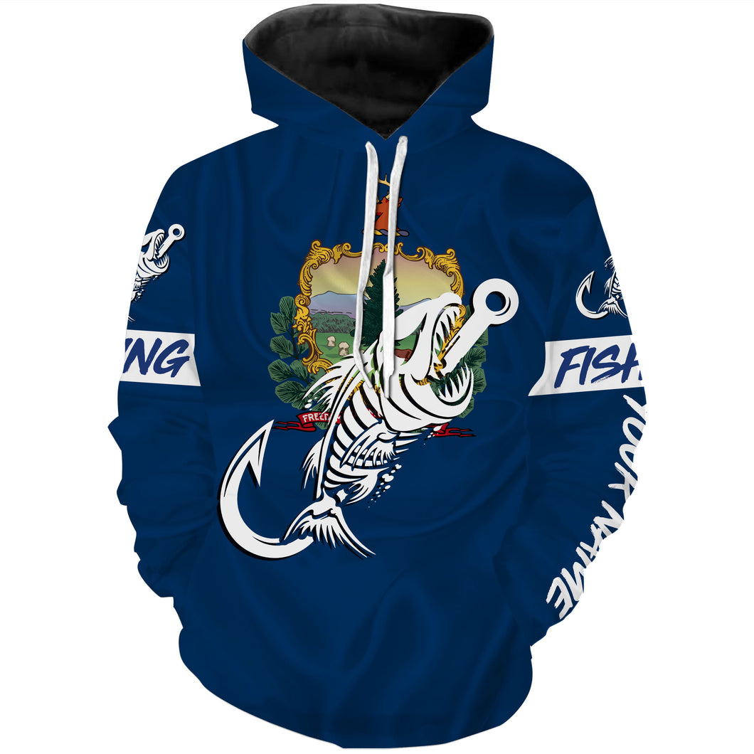 VT Vermont Fishing Flag Fish hook skull Custom name performance fishing jerseys | Hoodie - NPQ743