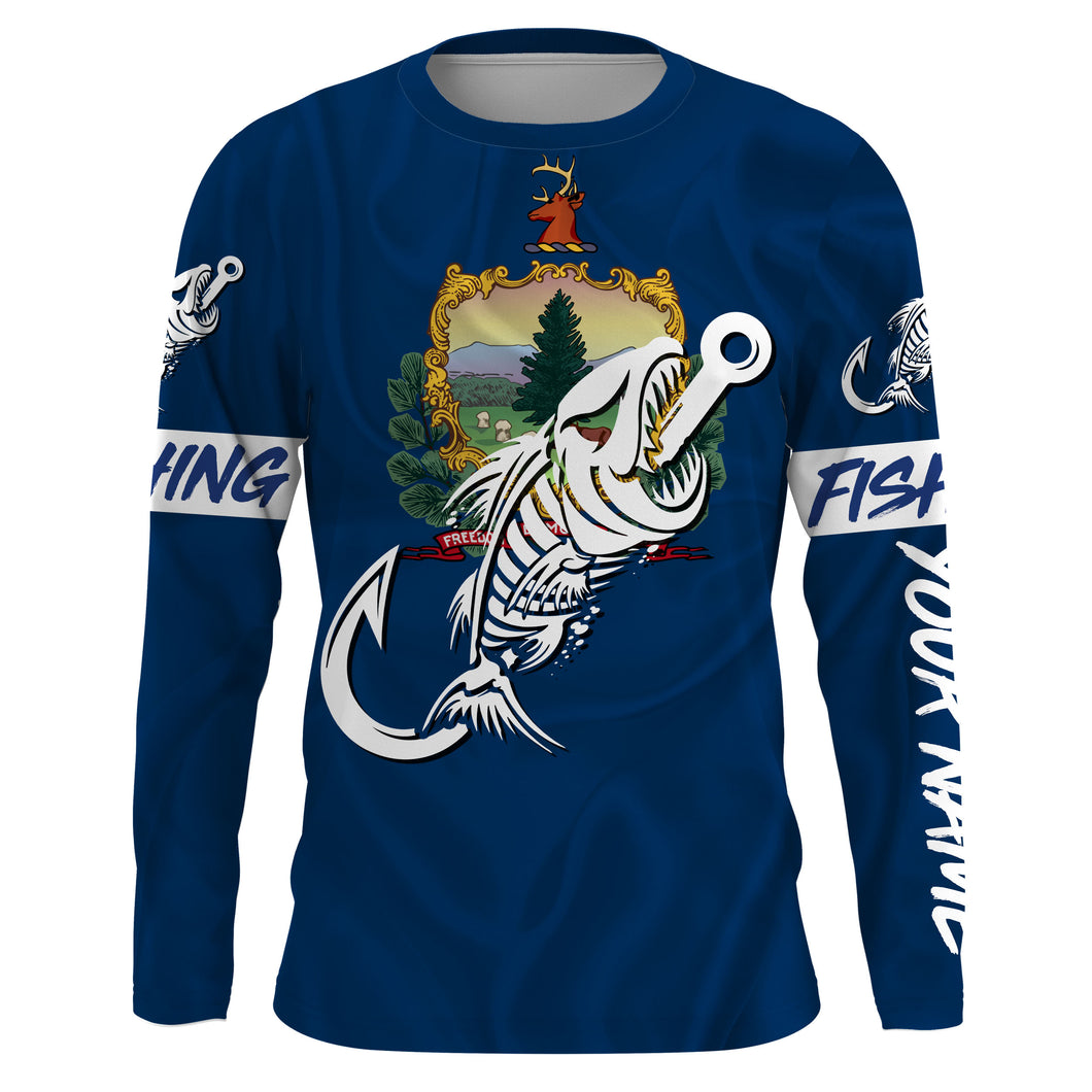 VT Vermont Fishing Flag Fish hook skull Custom name jerseys | Long sleeve, Long Sleeve Hooded NPQ743