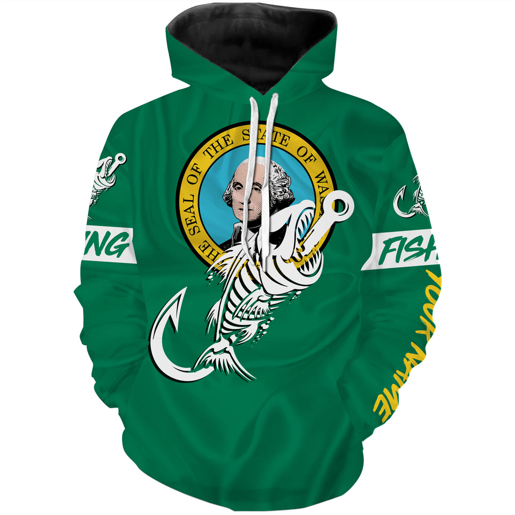 WA Washington Fishing Flag Fish hook skull Custom name performance fishing jerseys | Hoodie - NPQ744