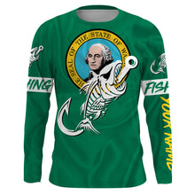 Load image into Gallery viewer, WA Washington Fishing Flag Fish hook skull Custom name jerseys | Long sleeve, Long Sleeve Hooded NPQ744
