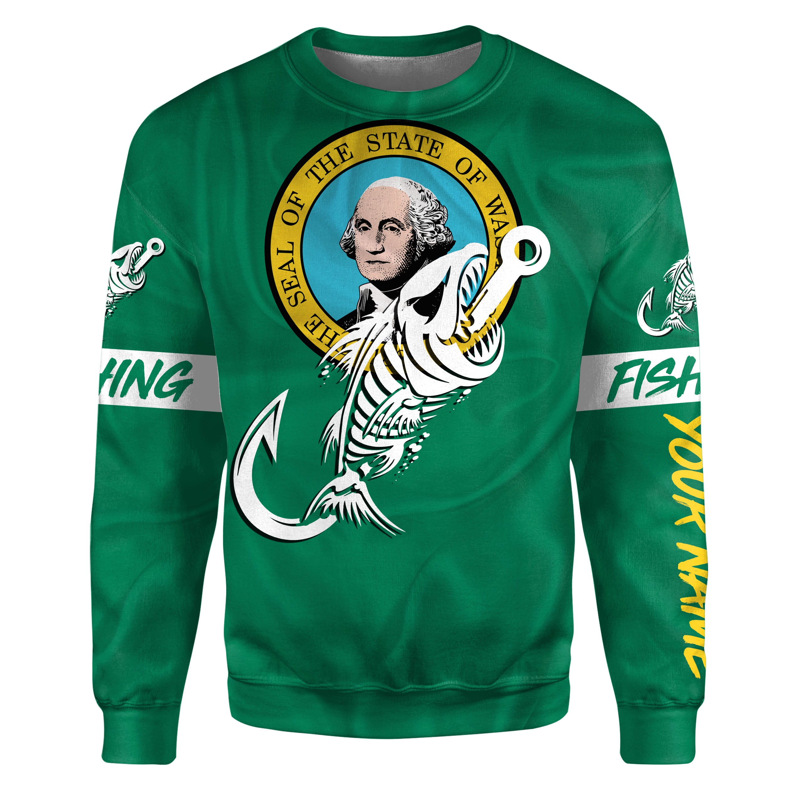 WA Washington Fishing Flag Fish hook skull Custom name fishing jerseys | Sweatshirt - NPQ744