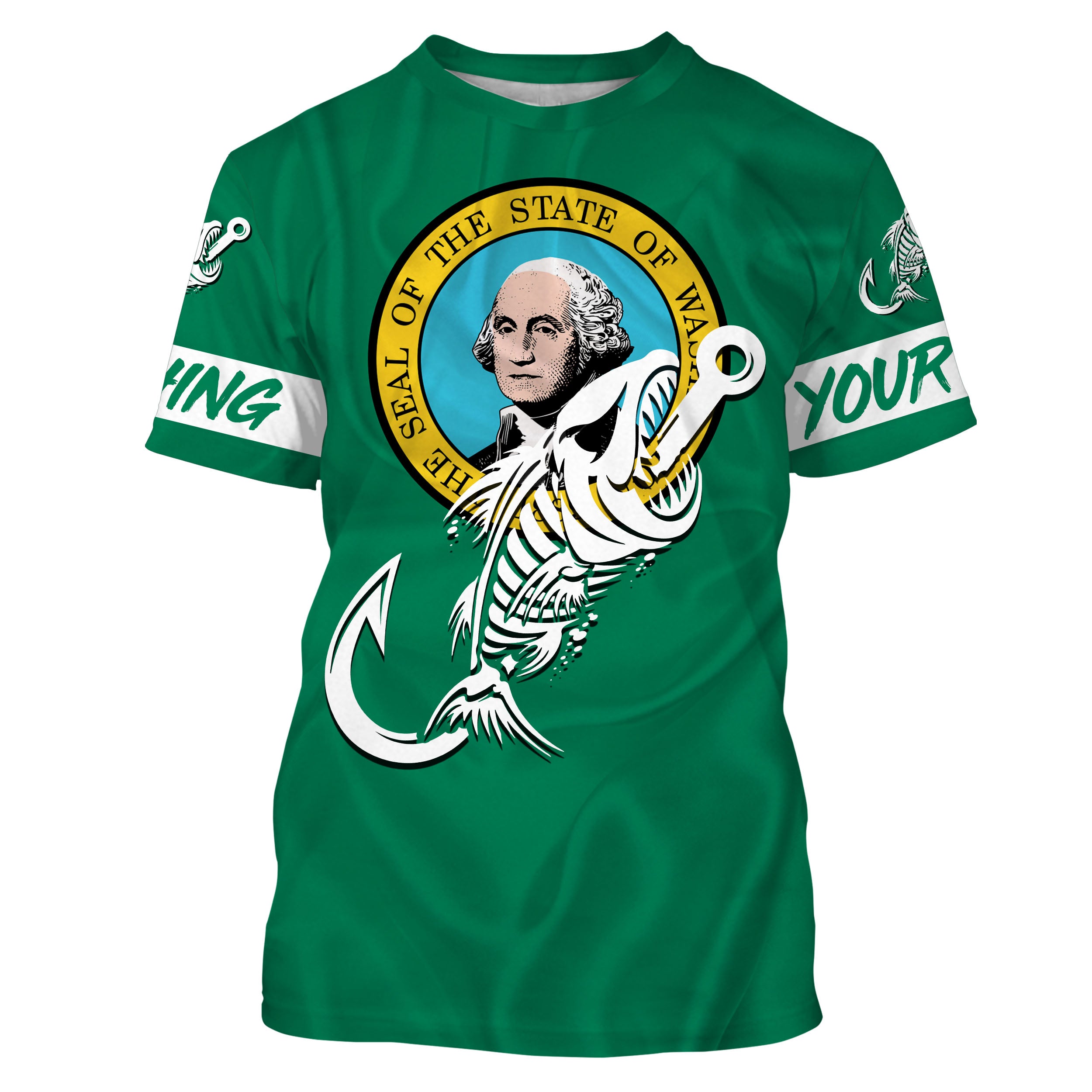 WA Washington Fishing Flag Fish hook skull Custom name performance fishing jerseys | Tshirt - NPQ744