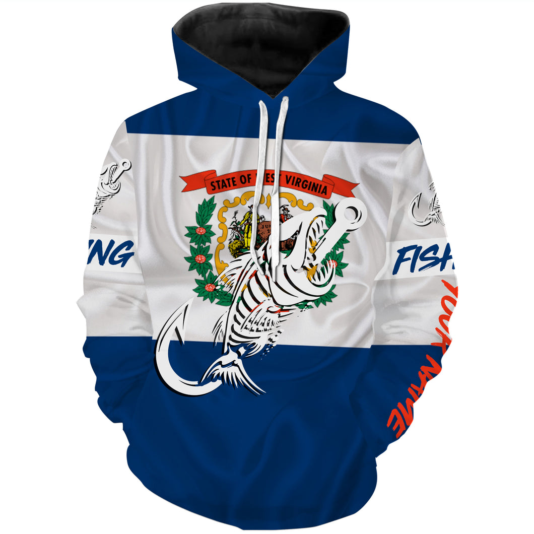 WV West Virginia Fishing Flag Fish hook skull Custom name performance fishing jerseys | Hoodie - NPQ747