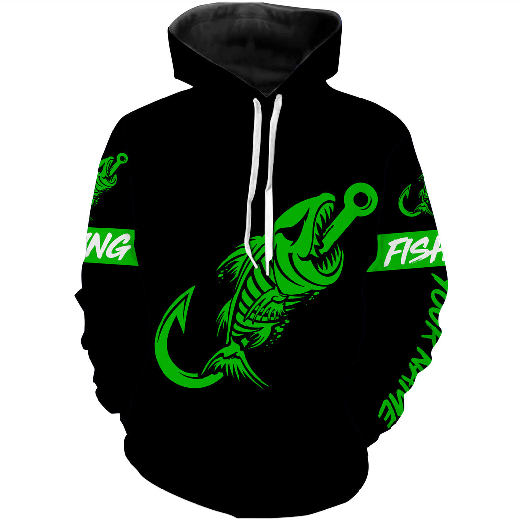 Fish reaper fish hook skull green and black Custom name fishing jerseys  | Hoodie - NPQ800