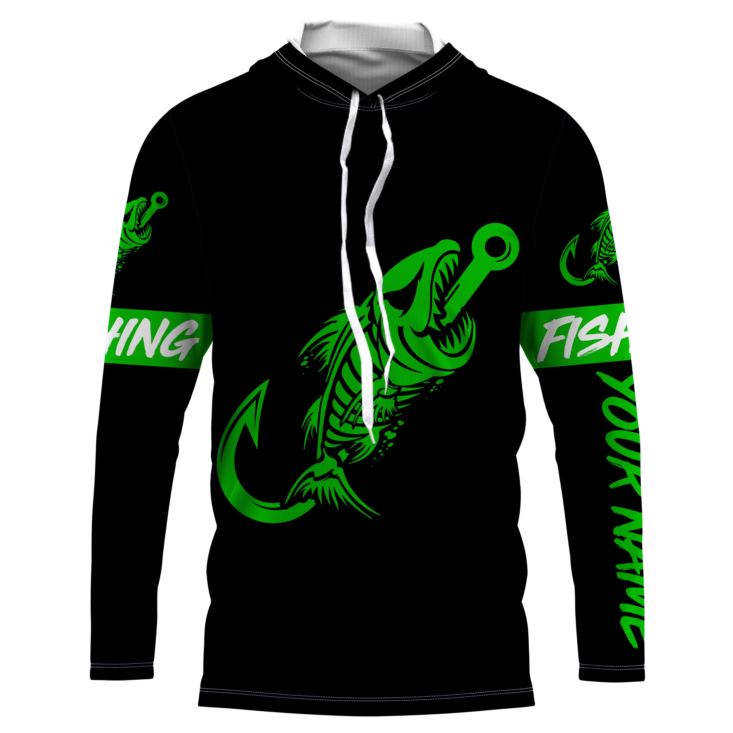 Fish reaper fish hook skull green and black Custom fishing Long sleeve, Long Sleeve Hooded NPQ800