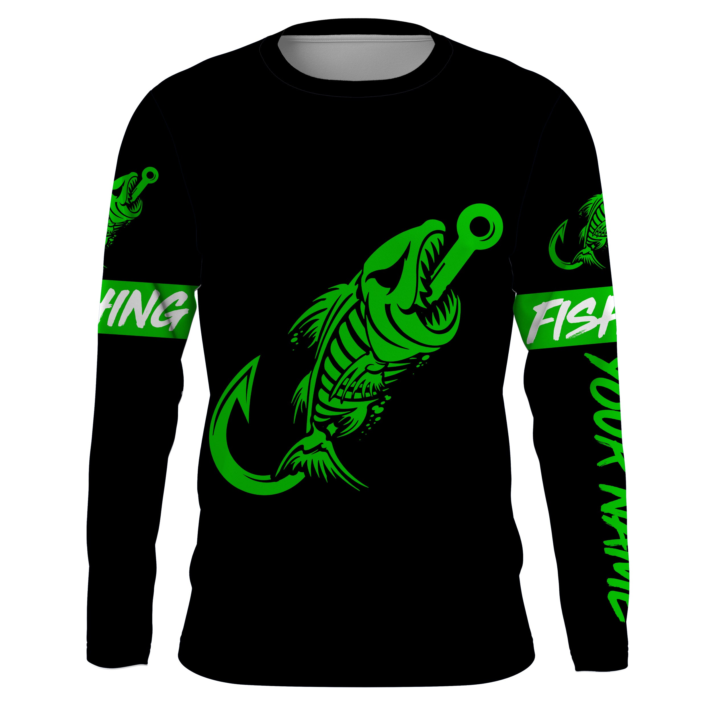 Fish reaper fish hook skull green and black Custom fishing Long sleeve, Long Sleeve Hooded NPQ800