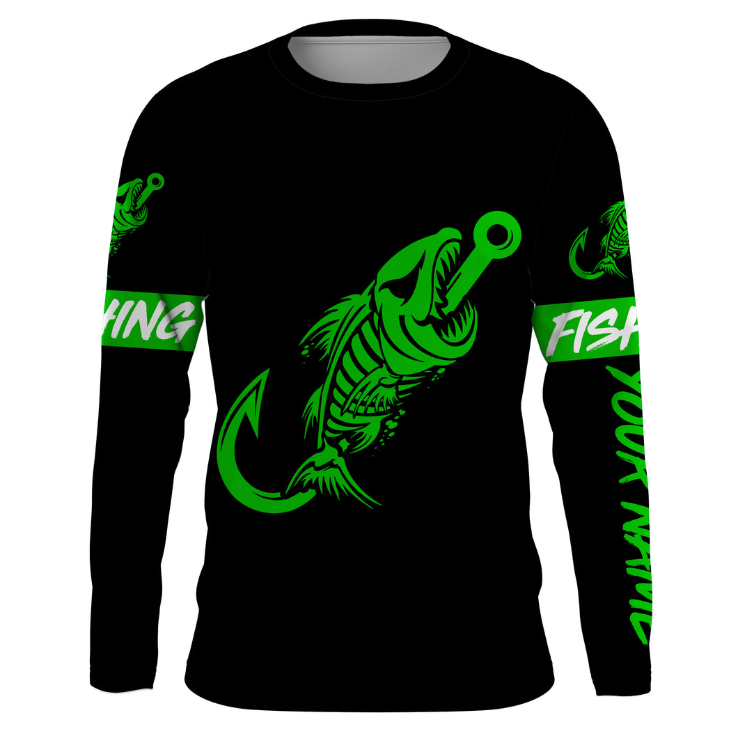 Fish reaper fish hook skull green and black Custom name fishing jerseys | Long sleeve, Long Sleeve Hooded NPQ800