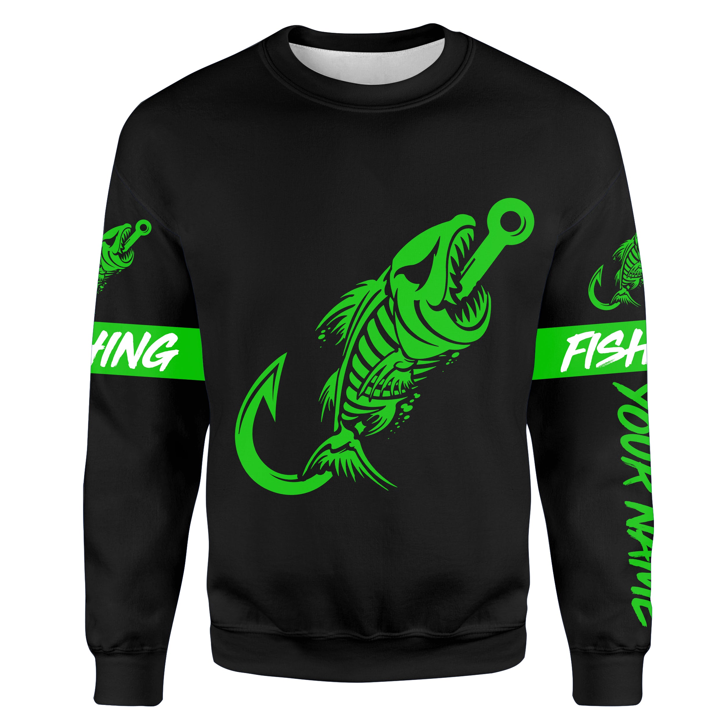 Fish reaper fish hook skull green and black Custom name fishing jerseys | Sweatshirt - NPQ800