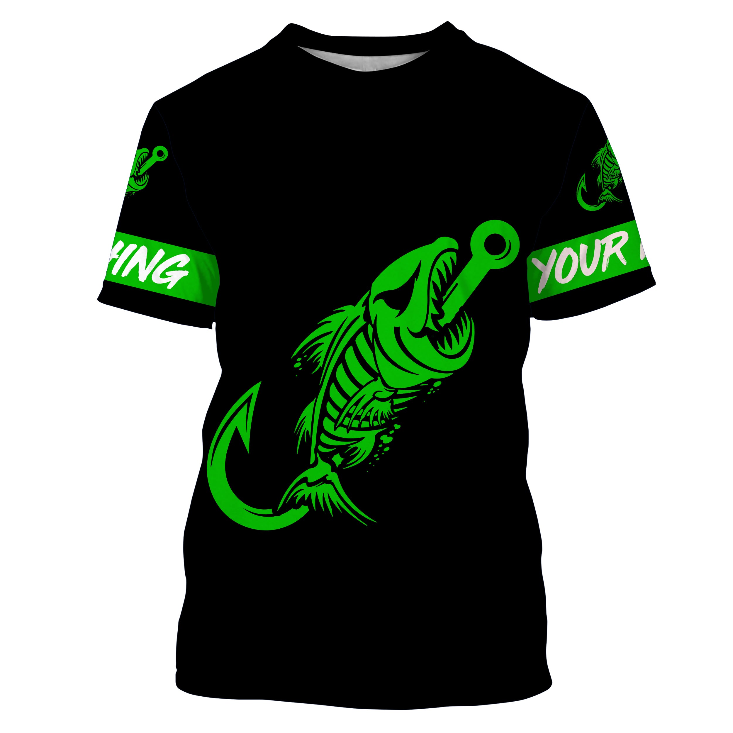 Fish reaper fish hook skull green and black Custom name fishing jerseys | Tshirt - NPQ800