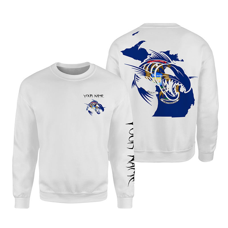 Michigan fishing fish reaper skull Custom name fishing shirts jerseys | Sweatshirt - NPQ959