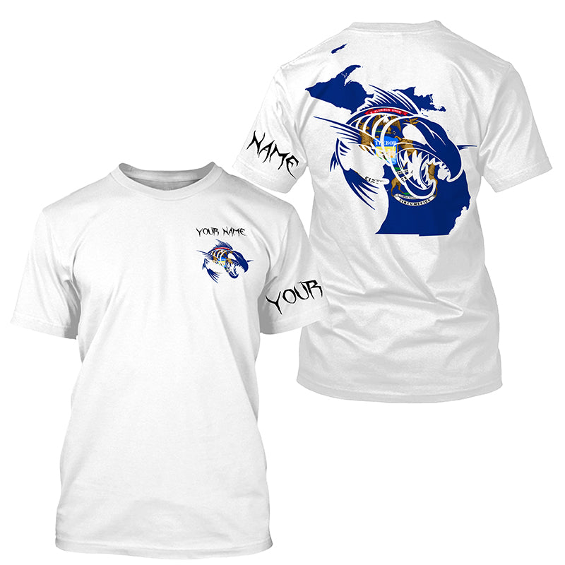 Michigan fishing fish reaper skull Custom name fishing shirts jerseys | Tshirt - NPQ959