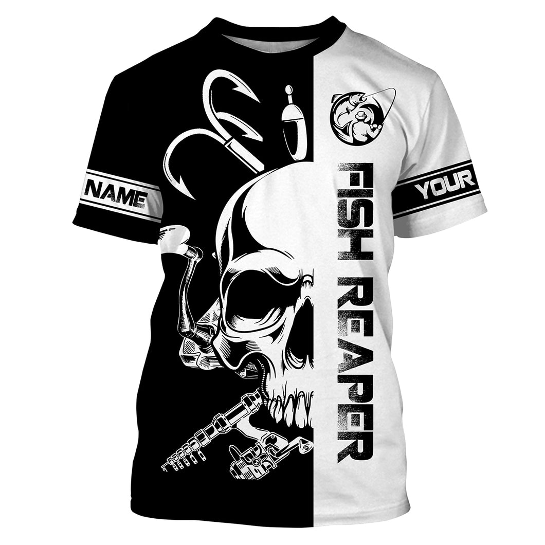 Fish reaper fishing black and white Custom Name 3D All Over Printed Shirts, fishing tournament shirts | Tshirt - NPQ588