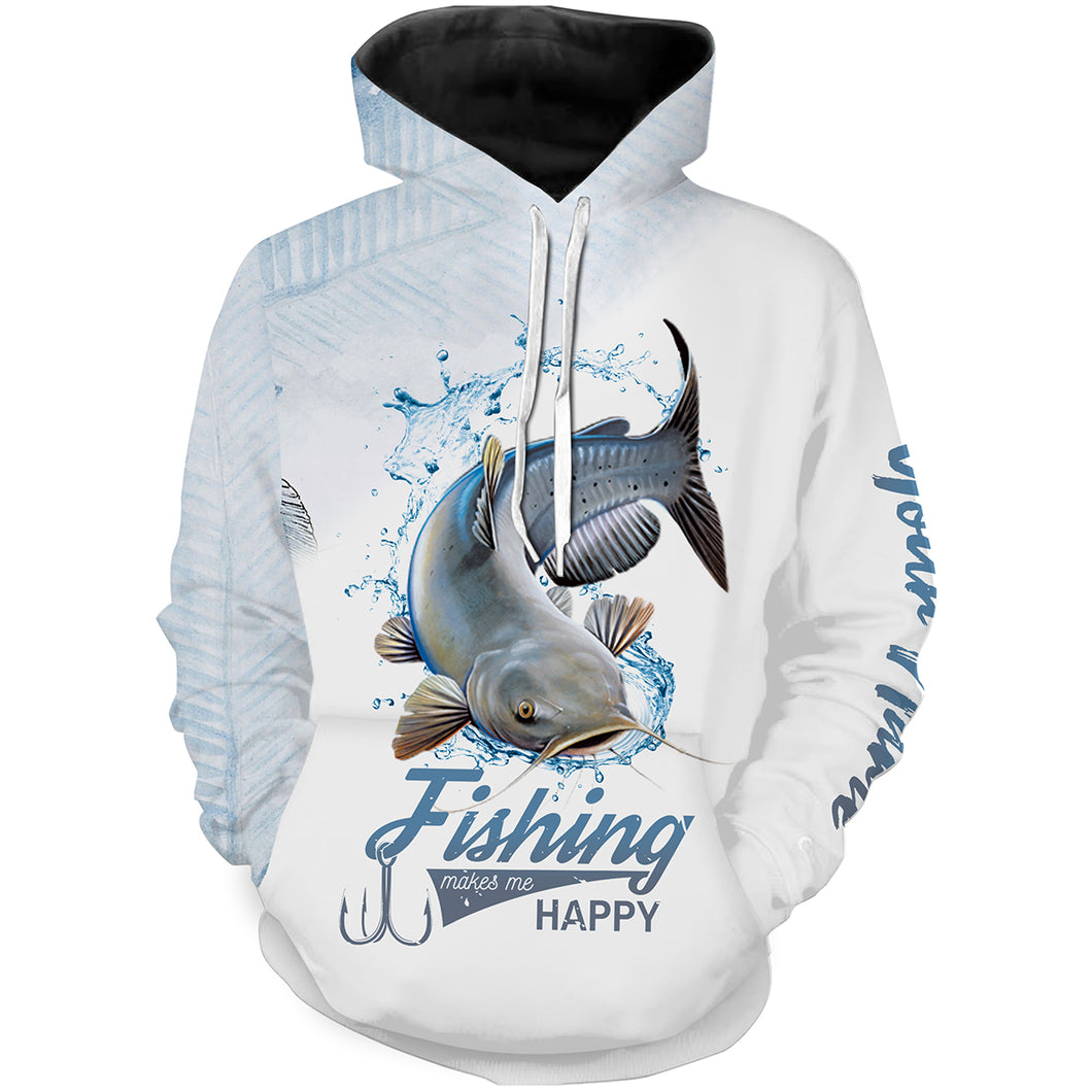 Catfish fishing makes me happy Customize name 3D All Over Printed fishing hoodie, gift for fisherman NPQ439