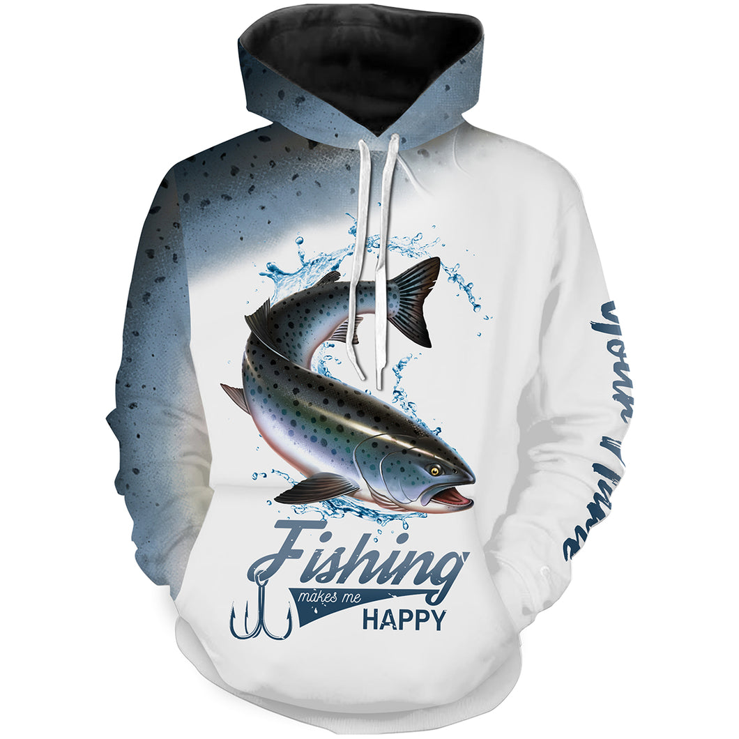 Chinook salmon fishing makes me happy Customize name 3D All Over Printed fishing hoodie, gift for fisherman NPQ440