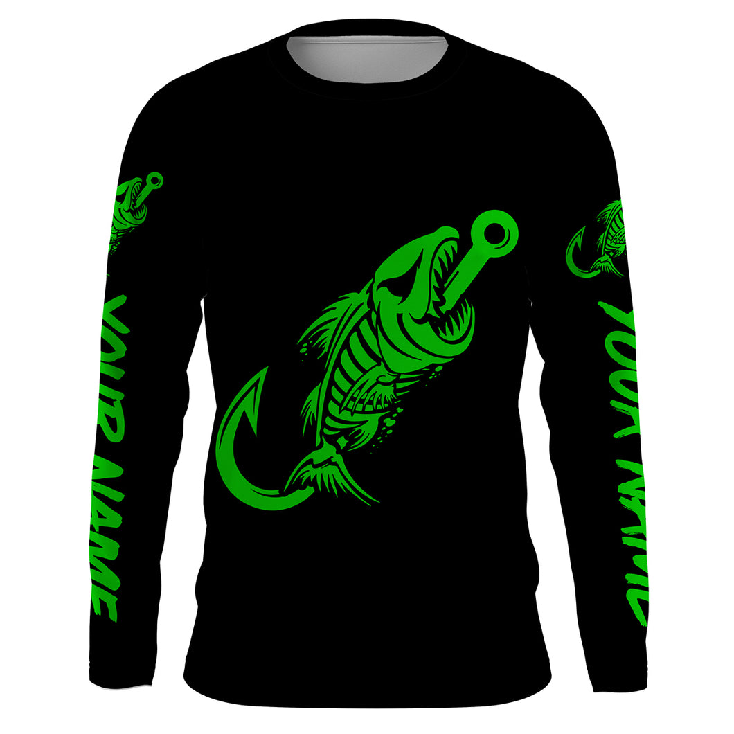 Fish hook skull reaper green black Custom name fishing jerseys | Long sleeve, Long Sleeve Hooded NPQ806