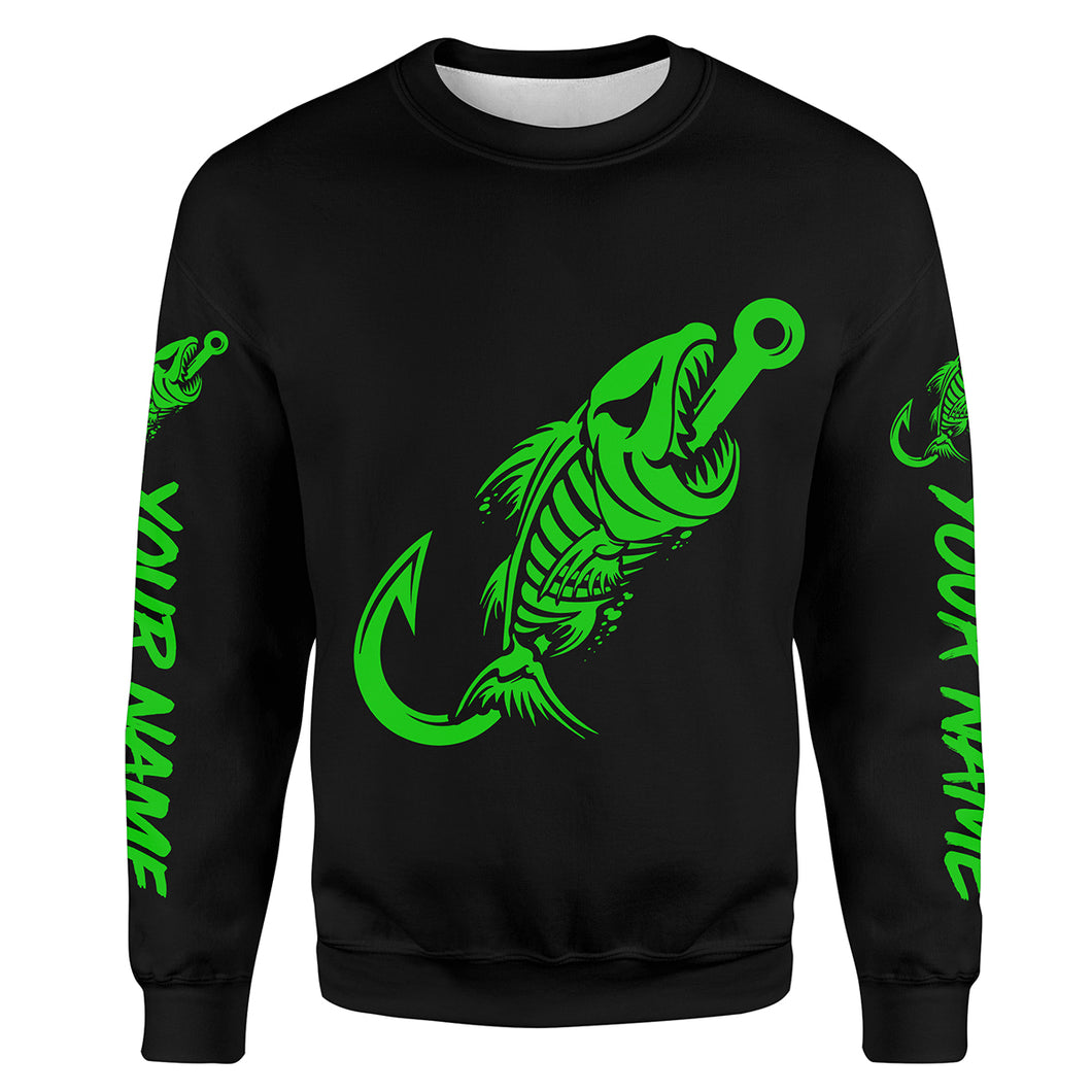 Fish hook skull reaper green black Custom name fishing jerseys | Sweatshirt - NPQ806