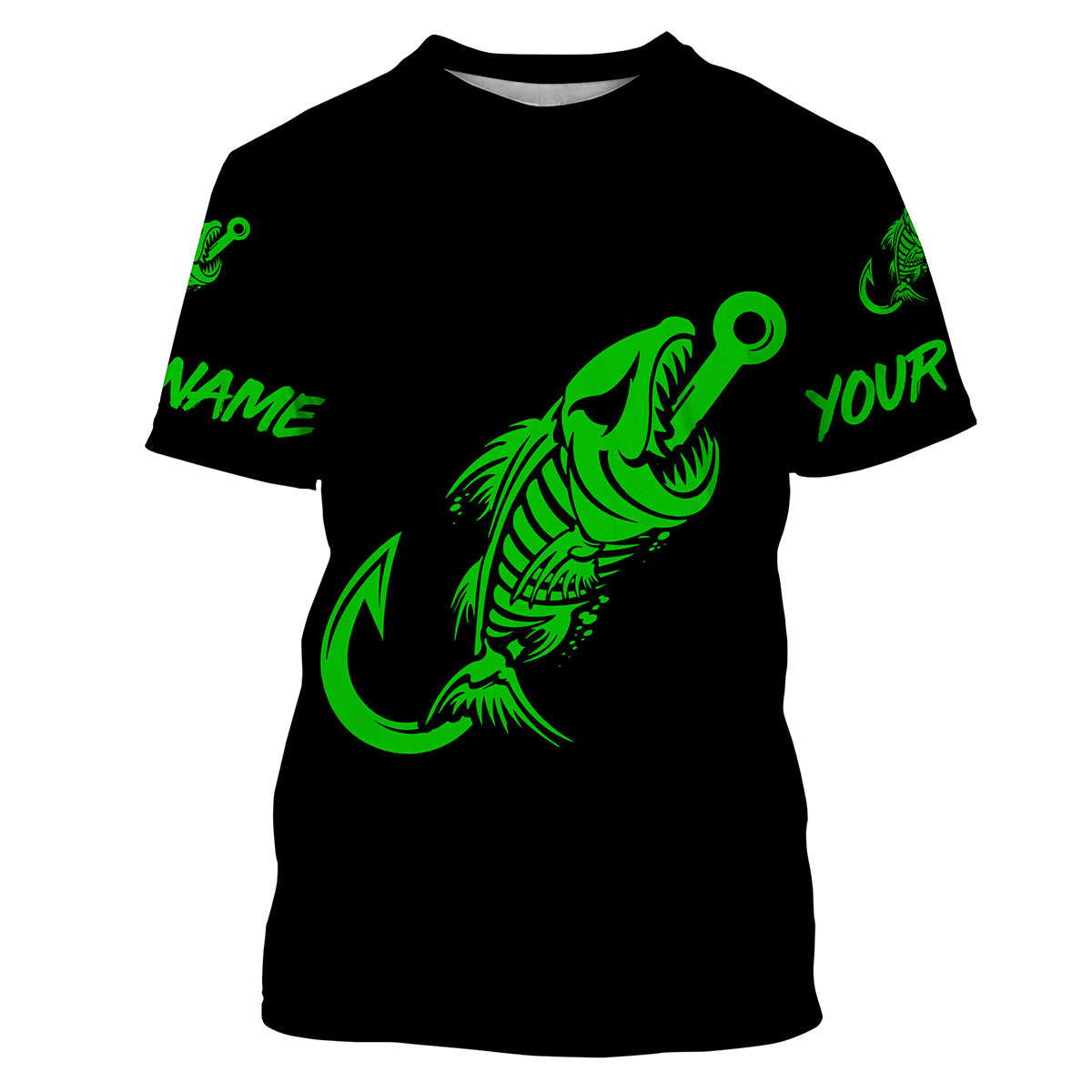 Fish hook skull reaper green black Custom name fishing jerseys | Tshirt - NPQ806