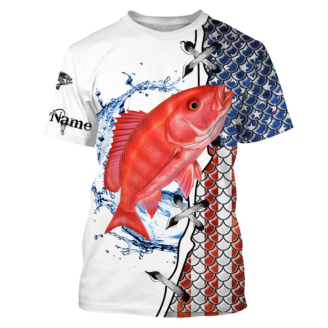 Red snapper saltwater fishing American flag patriotic 4thJuly Customize Name All-over Print Unisex fishing T-shirt, gift for fisherman NPQ444