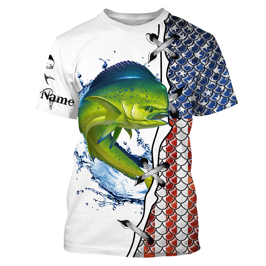 Mahi mahi saltwater fishing American flag patriotic 4thJuly Customize Name All-over Print Unisex fishing T-shirt, gift for fisherman NPQ445