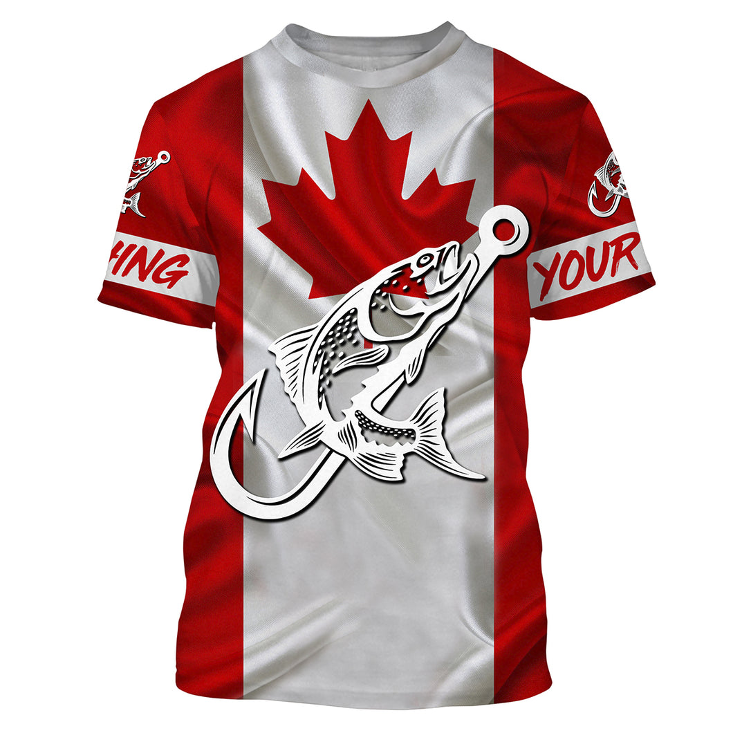 Canada Salmon Fishing tattoo Fish hook Custom name performance fishing jerseys | Tshirt - NPQ749