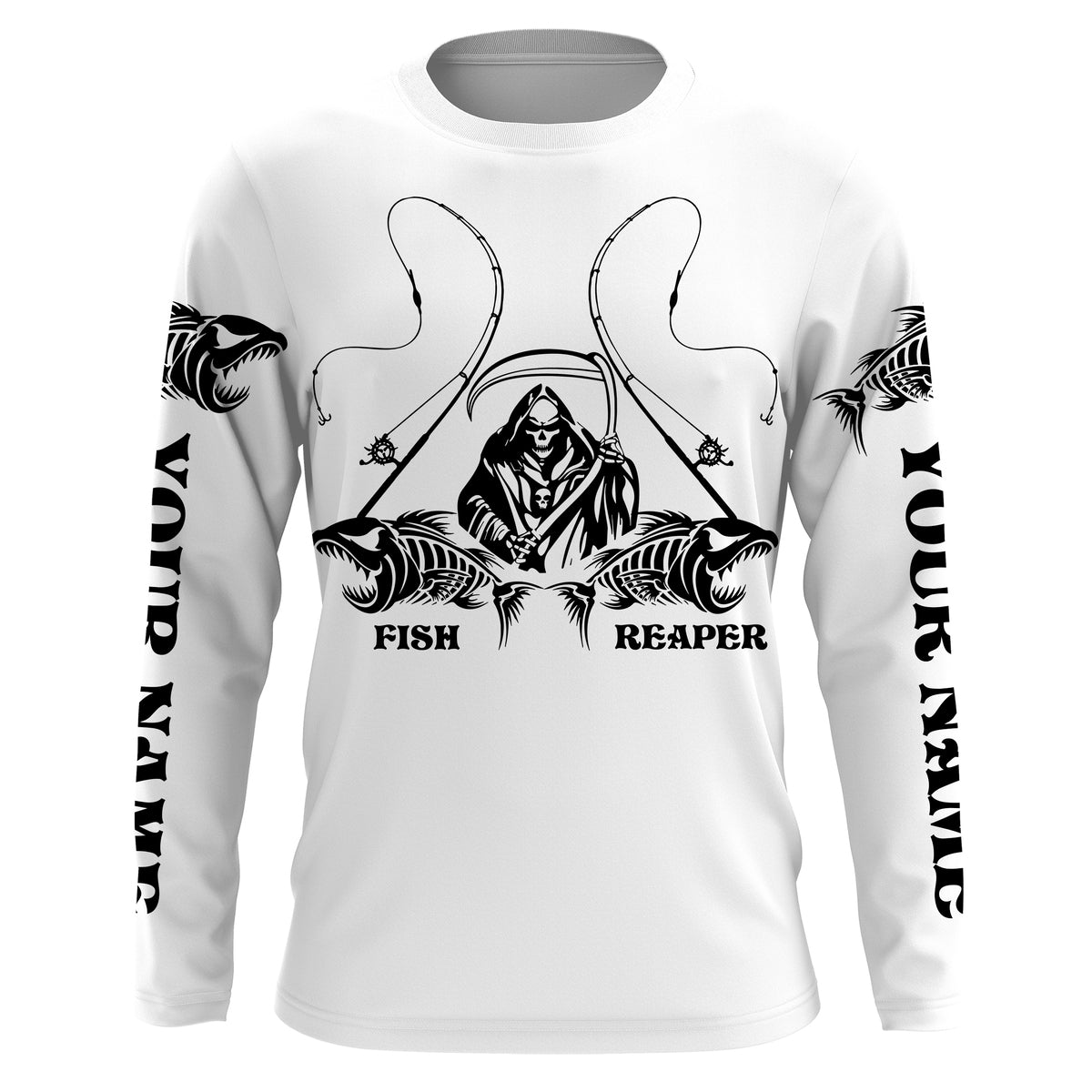 Personalized Fish reaper Fishing fish skeleton Custom name Long sleevefishing shirts, Long Sleeve Hooded NPQ877