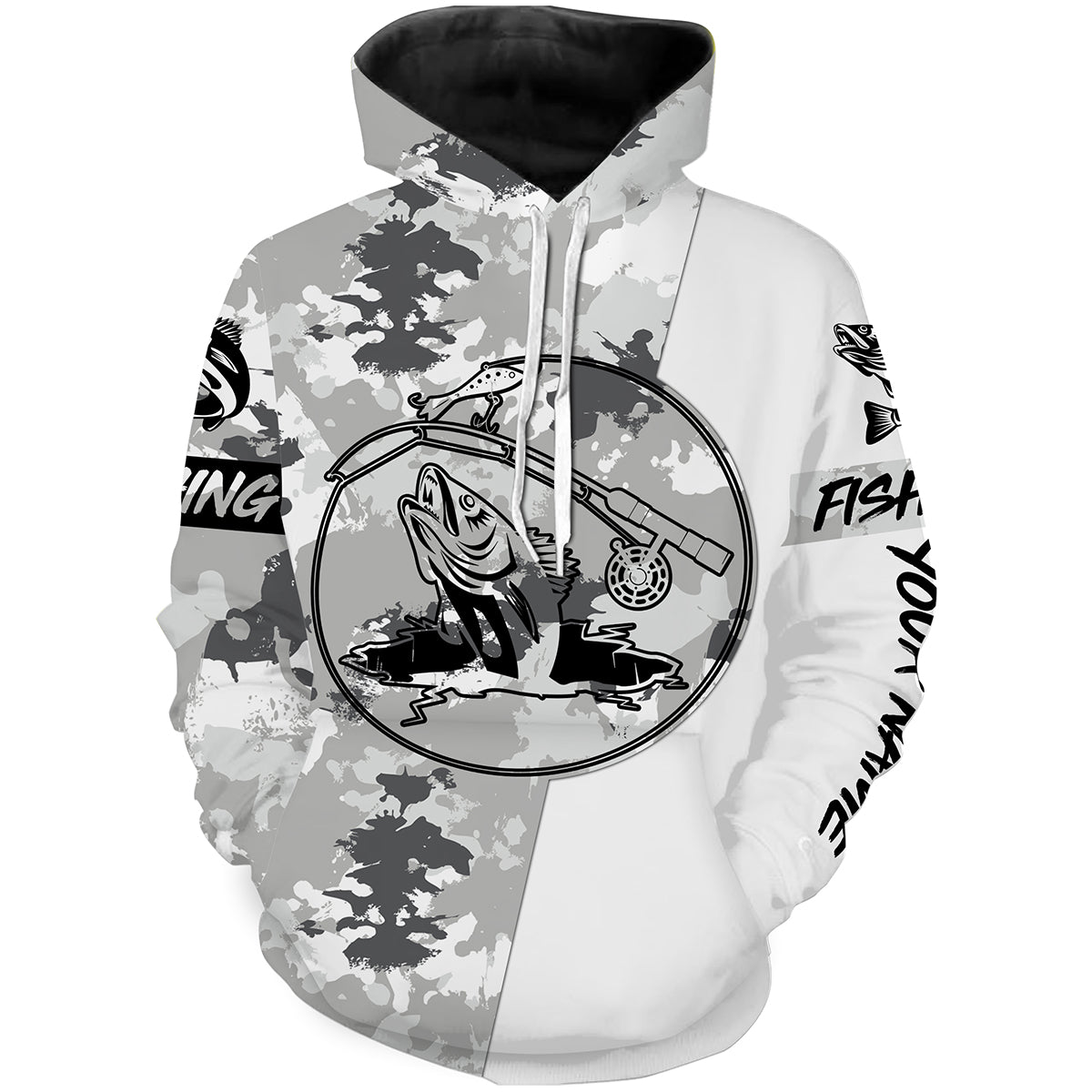 Ice fishing walleye winter camo ice fishing clothing Custom fishing hoodie, gift for fisherman NPQ446