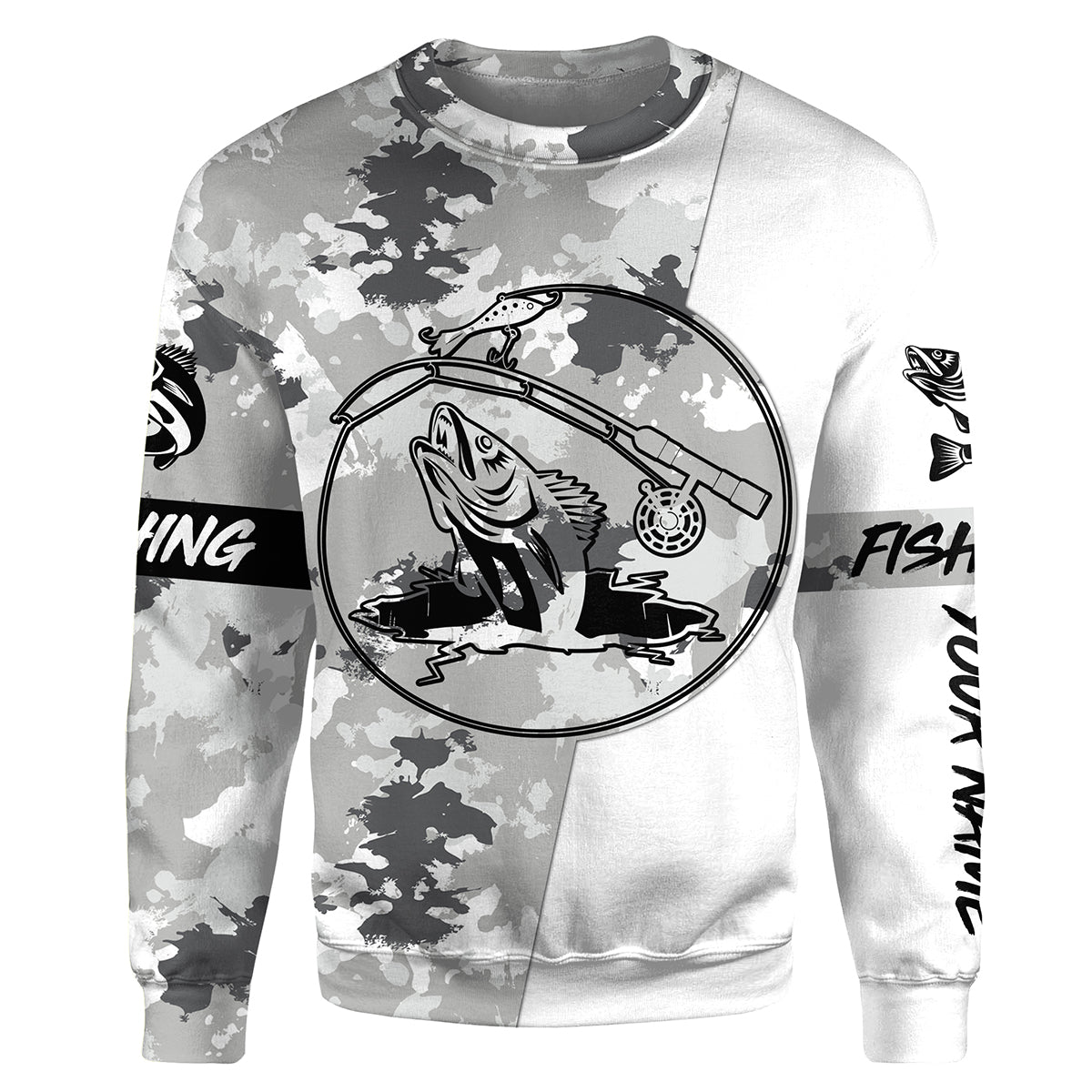 Ice fishing walleye winter camo ice fishing clothing Custom Sweatshirt, gift for fisherman NPQ446