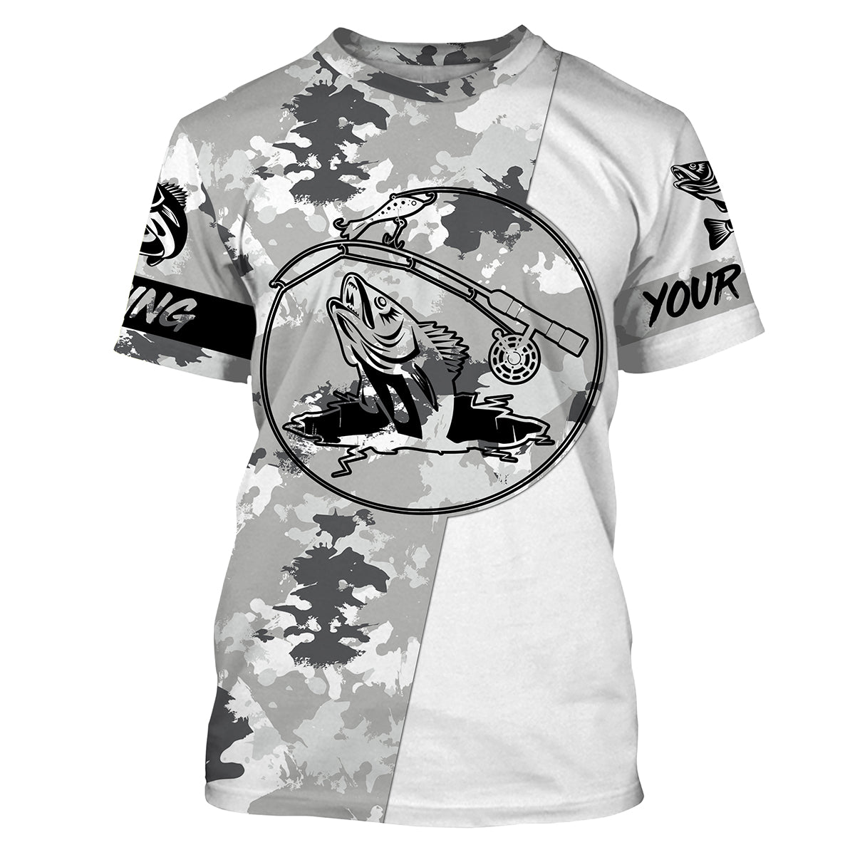 Ice fishing walleye winter camo clothing Custom fishing T-shirt, gift for fisherman NPQ446