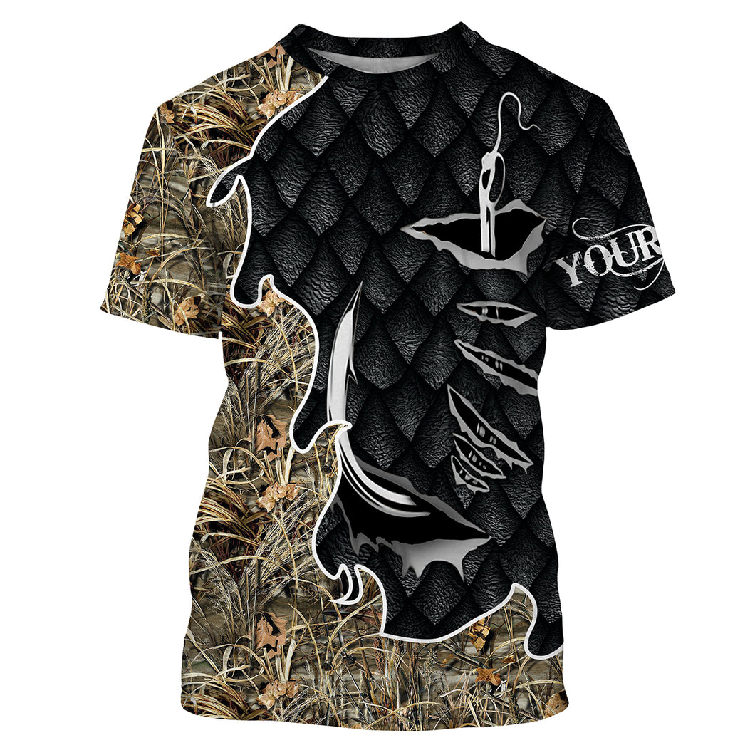 Fish hook fishing camouflage fishing clothing Customize Name All-over Print Unisex fishing T-shirt, gift for fisherman NPQ449