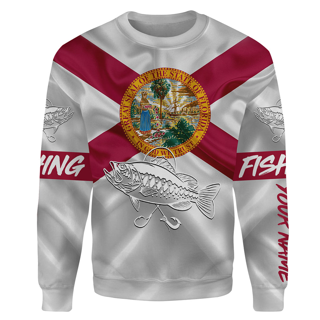 Bass fishing Florida State Flag Customize name 3D All-over Print Crew Neck Sweatshirt, personalized fishing gift ideas NPQ113