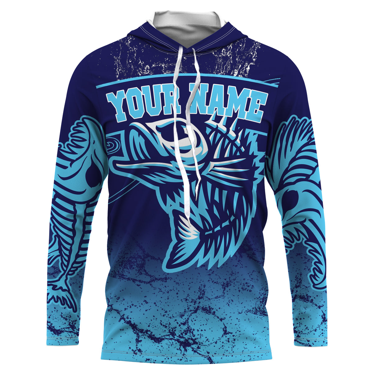 Fish reaper skull fish skeleton blue Custom name Long sleevefishing shirts, Long Sleeve Hooded NPQ879