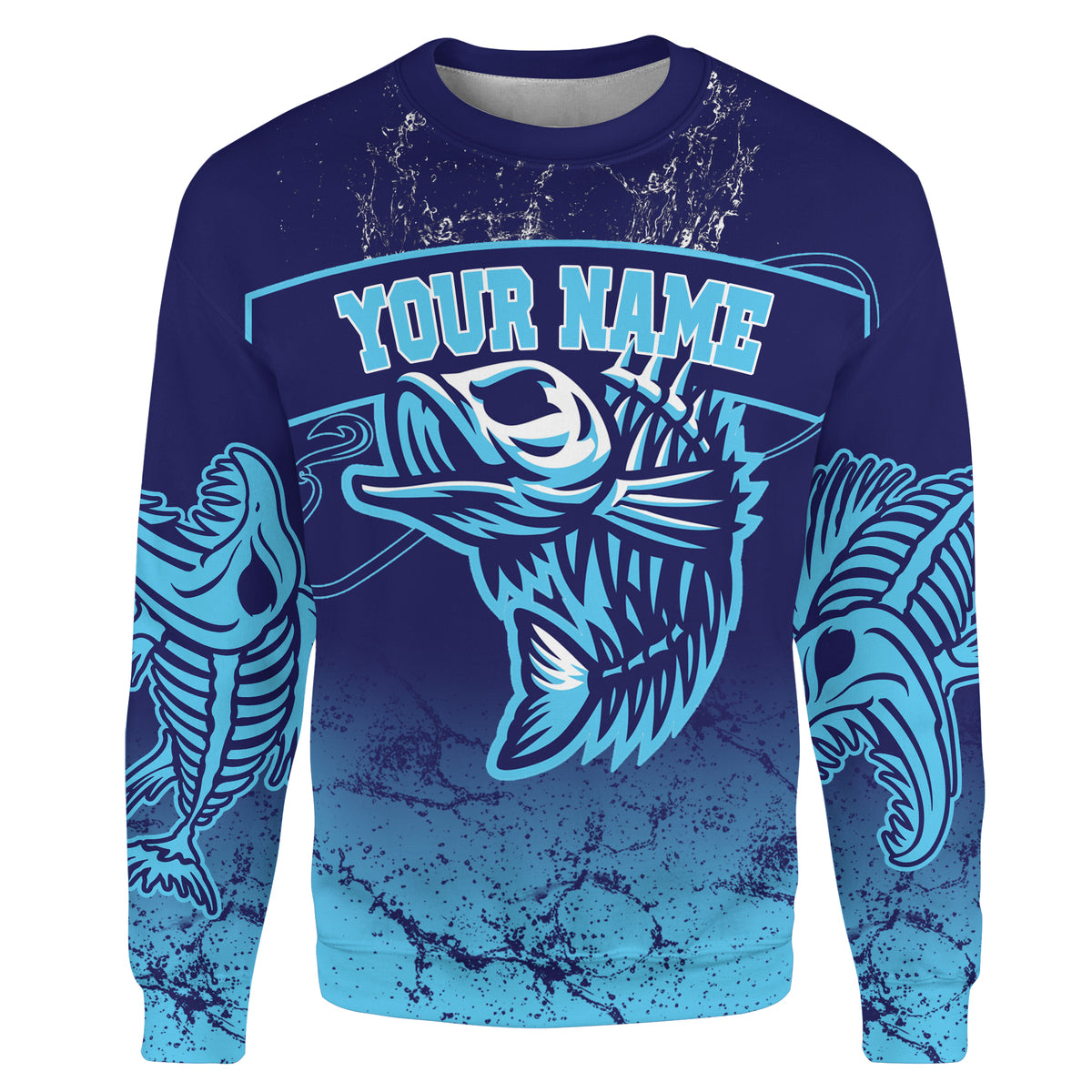 Fish reaper skull fish skeleton blue Custom name fishing shirts jerseys | Sweatshirt - NPQ879