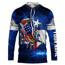Load image into Gallery viewer, Texas Flag TX Bass Fishing US blue galaxy Customize Name UV protection quick dry UPF 30+ long sleeves fishing shirt for men NPQ76
